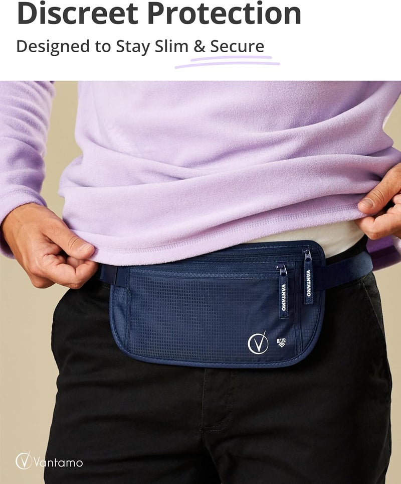 Vantamo Money Belt with RFID For Men & Women, Hidden Passport Holder for Travel, 2 Compartment Travel Fanny Pack for Women Anti Theft - Image 2